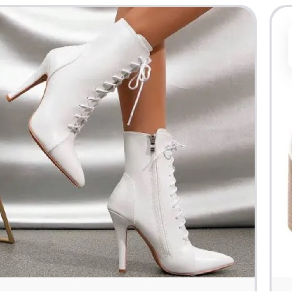Lace Up Pointed Toe Stiletto‎ Heel Ankle Boots White Fashion